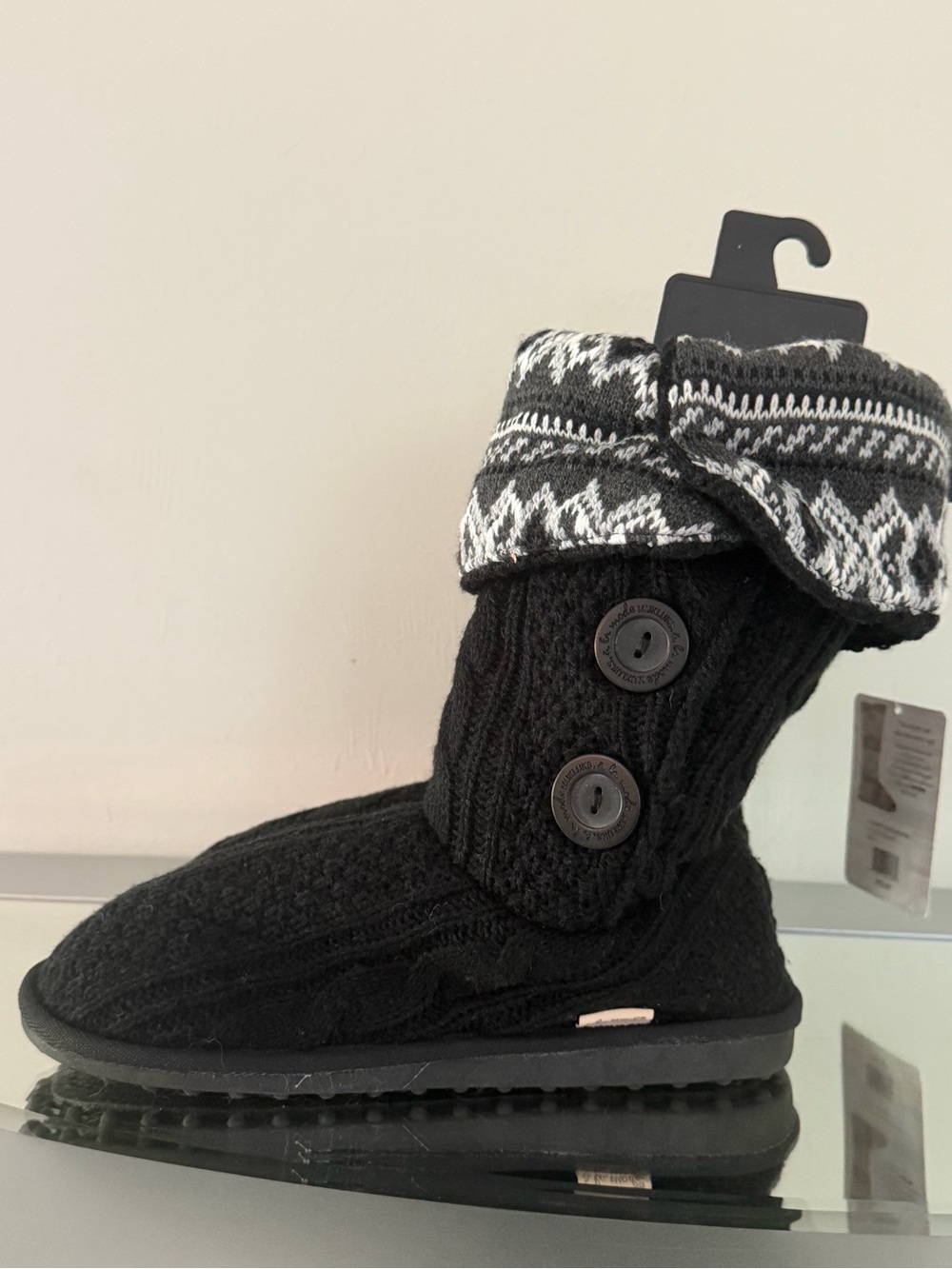 🆕 MUK LUKS À La Mode Sweater Boots Women’s Size 9 Black Knit High Slipper Boot - Picture 5 of 13